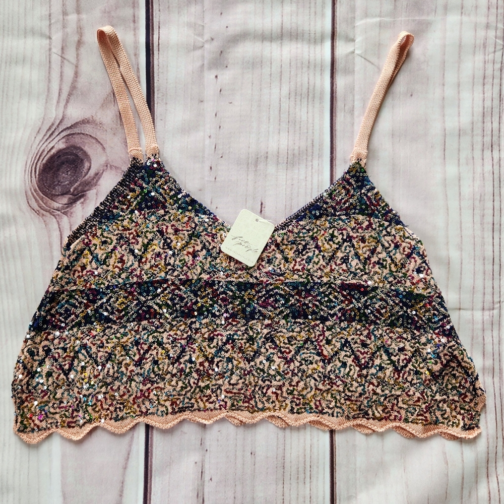 NWT Free People "Shimmy Sequin Tank" Twilight Rose Combo Rainbow, Women's Size S - Picture 4 of 10